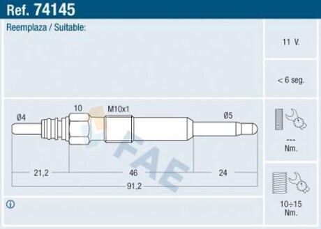 Свіча розжарювання FAE 74145