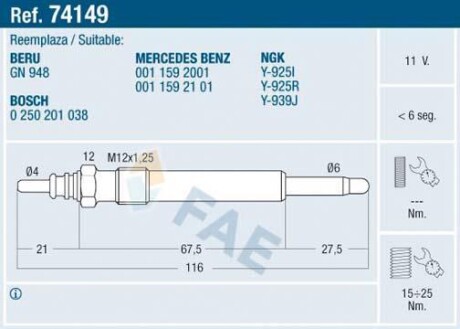 Свічка розжарювання FAE 74149