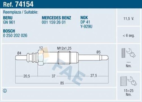 Свічка розжарювання FAE 74154