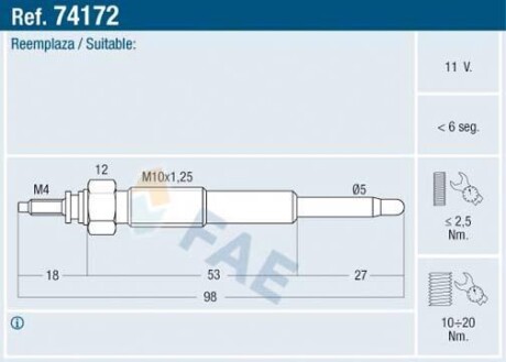 Свічка розжарювання FAE 74172