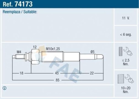 Свічка розжарювання FAE 74173