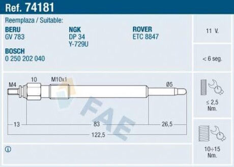 Свічка розжарювання FAE 74181