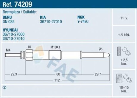 Свічка розжарювання FAE 74209