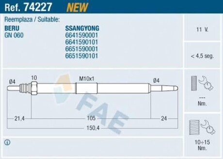 Свічка розжарювання FAE 74227