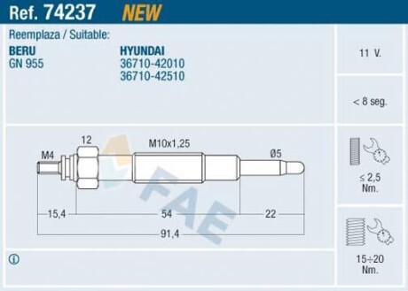 Свічка розжарювання FAE 74237