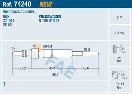 Свічка розжарювання FAE 74240