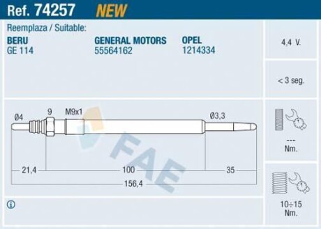 Свічка розжарювання FAE 74257