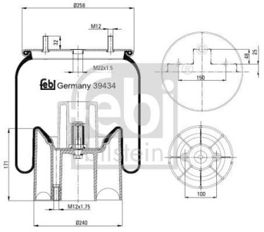 Пневморессора 4157 N P04 (со стаканом) FEBI FEBI BILSTEIN 39434