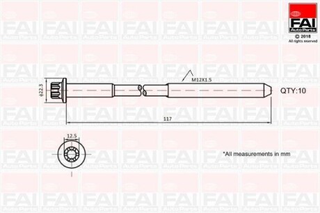 Набір болтів ГБЦ Renault Megane LagunaTrafic 20 V16 01- FAI AUTOPARTS Fischer B1018