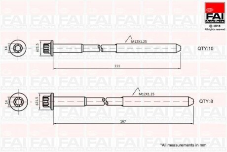 Набір болтів голівки циліндра TOYOTA LAND CRUISER 3.0 D-4D 10- FAI AUTOPARTS Fischer B2124