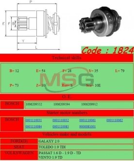 Бендикс стартера GHIBAUDI MARIO 1824