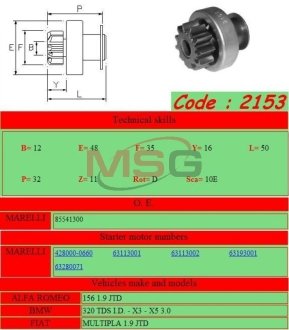 Бендикс стартера GHIBAUDI MARIO 2153