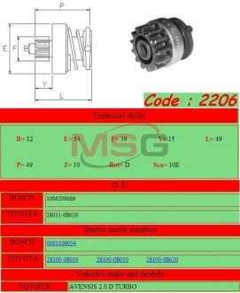 Бендикс стартера GHIBAUDI MARIO 2206