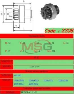 Бендикс стартера GHIBAUDI MARIO 2208