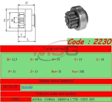 Бендикс стартера GHIBAUDI MARIO 2230