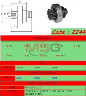 Бендикс стартера GHIBAUDI MARIO 2244