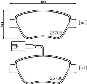 Гальмівні колодки, дискове гальмо (набір) HELLA 8DB355018821