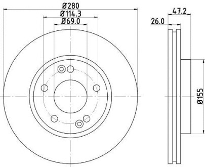 Диск гальмівний з покриттям PRO; передн. HELLA 8DD355118151