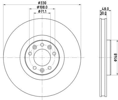 Диск гальмівний перед. Peugeot 308 II, 308 Sw II, 508 II, 508 Sw II 1.2-2.0D 09.13- HELLA 8DD355125331