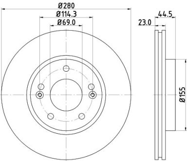 Диск гальмівний (передній) Hyundai Elantra/I30 II 11-/Kia CeeD/ Cerato III 13- (280x23) PRO HELLA 8DD355131361