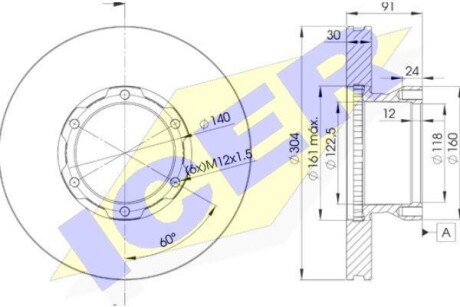 Диск гальмівний (передній) MB 609/Vario 512 16 (304х30) (вентильований) ICER 78BD42401