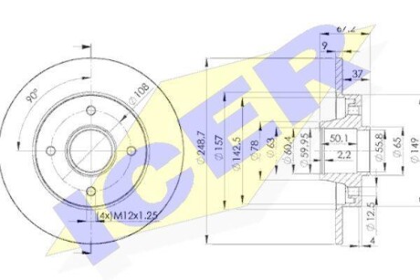 Диск тормозной (задний) Citroen C4/Peugeot 307 05- (249x9) (+ABS) (с подшипником) (d=25) ICER 78BD47441