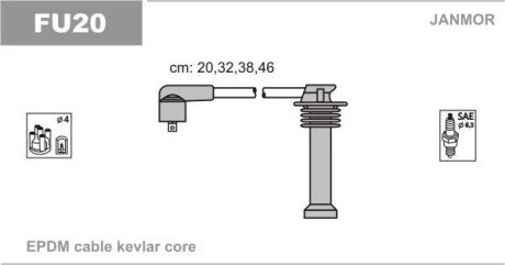 Дроти запалення, набір Ford Focus 1,8I.2,0I.Mondeo 1,6I-2,0 (каучук) Janmor FU20 (фото 1)