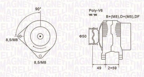 ALTERNATOR NISSAN INTERSTAR, OPEL MOVANO, RENAULT LAGUNA II, MASTER II, TRAFIC II 1.9D/2.5D 10.01- SZT MAGNETI MARELLI 063731147010