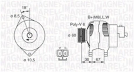 Alternator OPEL ASTRA G 1.7DTi/CDTi Y17DT/Y17DTL 100A MAGNETI MARELLI 063731521010