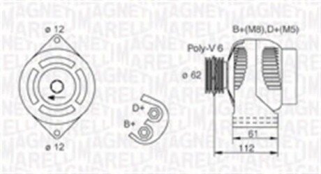 Alternator FIAT/OPEL 1.9JTD/1.9CDTI 105A MAGNETI MARELLI 063731884010