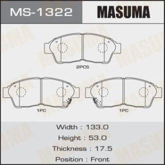 Колодки тормозные передн Toyota Camry (-00), RAV 4 (-00) (MS-1322) MASUMA MS1322