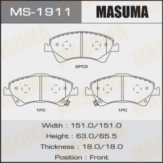 Колодки тормозные передн Toyota Auris (06-15), Avensis (08-), Corolla (06-10) (MS-1911) MASUMA MS1911