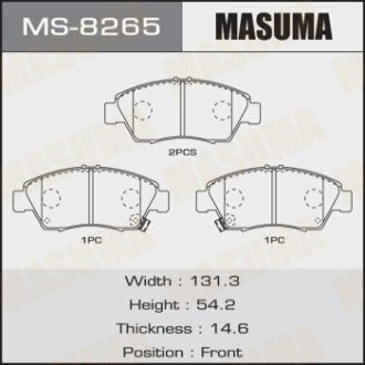 Колодки тормозные передн HONDA CIVIC IX (FB, FG) 1.8 (FB2) (12-17), HONDA CR-Z (10-15), SUZUKI SX4 (MS-8265) MASUMA MS8265 (фото 1)