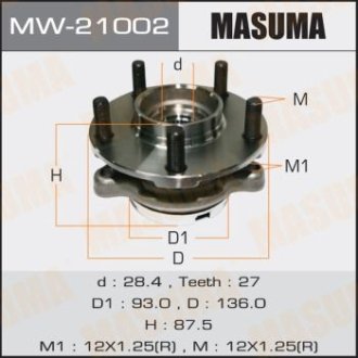 Ступица колеса переднего в сборе с подшипником Infinity FX 35 (02-12) G 37 (08-), M 37 (10-) 4WD (MW-21002) MASUMA MW21002