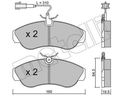 Гальмівні колодки, дискове гальмо (набір) Metelli 2201551