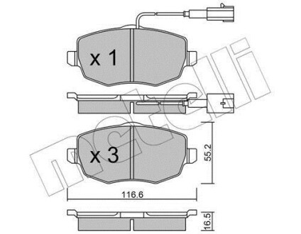 Комплект тормозных колодок, дисковый механизм Metelli 2205281