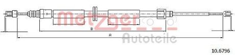 Трос ручника Renault Scenic III 09- (1897/1062 мм) METZGER 106796