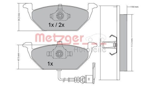 Колодки гальмівні (передні) VW Caddy 04- (з датчиком) Platinum METZGER 1170002