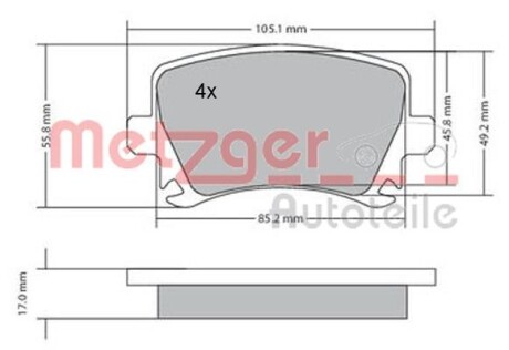 Колодки тормозные (задние) VW Caddy 03- METZGER 1170005