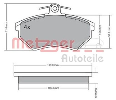 Комплект тормозных колодок, дисковый механизм METZGER 1170095