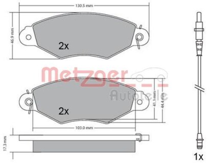 Колодки тормозные (передние) Renault Kangoo 98- (Bosch)/(с датчиками) METZGER 1170115