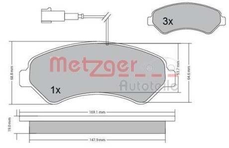 Колодки тормозные (передние) Citroen Jumper/Fiat Ducato/Peugeot Boxer 06- R16 (с датчиком) METZGER 1170248