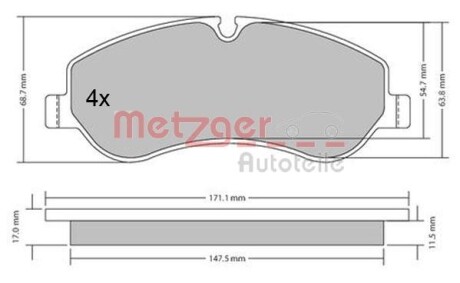 Колодки тормозные (передние) Ford Transit 12- (TRW) /(с датчиками) METZGER 1170349