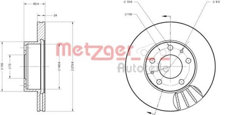 Диск гальмівний (передній) Citroen Jumper/Fiat Ducato/Peugeot Boxer 1.4t 94- (280x24) METZGER 6110104 (фото 1)