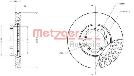 Диск тормозной (передний) Ford Transit 06- (280x28) METZGER 6110117