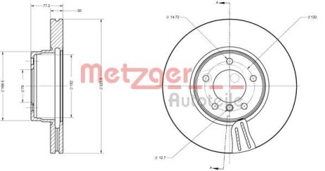 Диск гальмівний (передній) BMW 5 (E60/E61)/6 (E63) 03- (324x30) METZGER 6110208