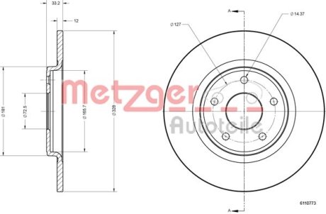 Диск гальмівний (задній) Chrysler Grand Voyager 07-/Fiat Freemont 11- (328x12) METZGER 6110773