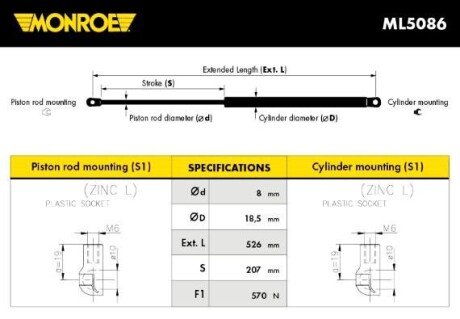 Пружина газова / помещения для груза MONROE ML5086