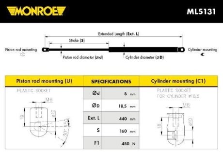 Демпфер двери багажника MONROE ML5131