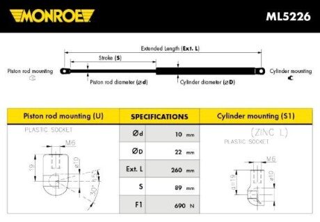 Пружина газова / помещения для груза MONROE ML5226